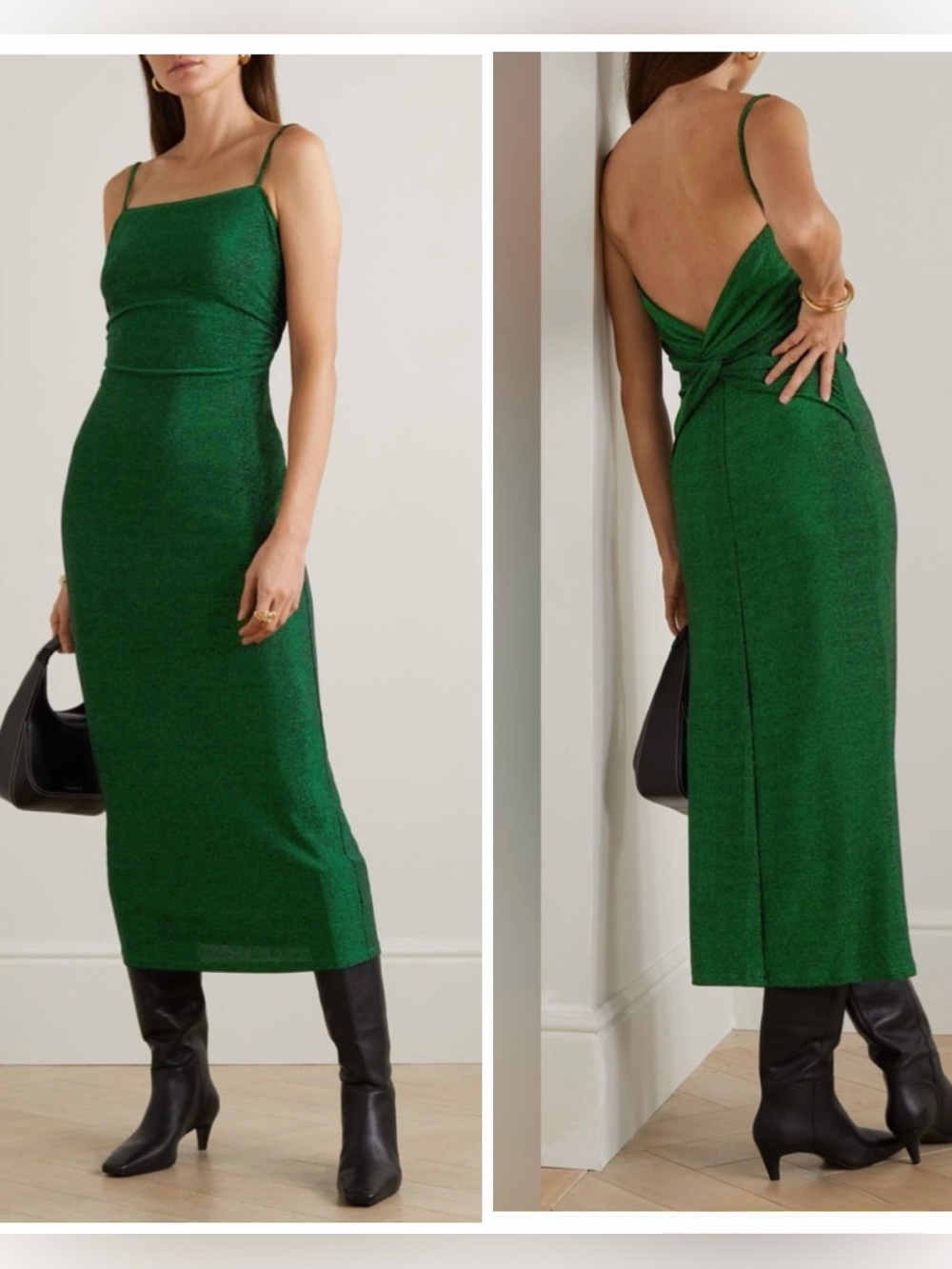 New REFORMATION Breslin Midi Knit Dress Sparkling Green Small